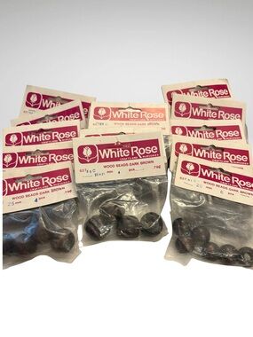 Vintage White Rose Dark Brown Wooden Beads 66pc Craft Lot (SKU: 124MI)